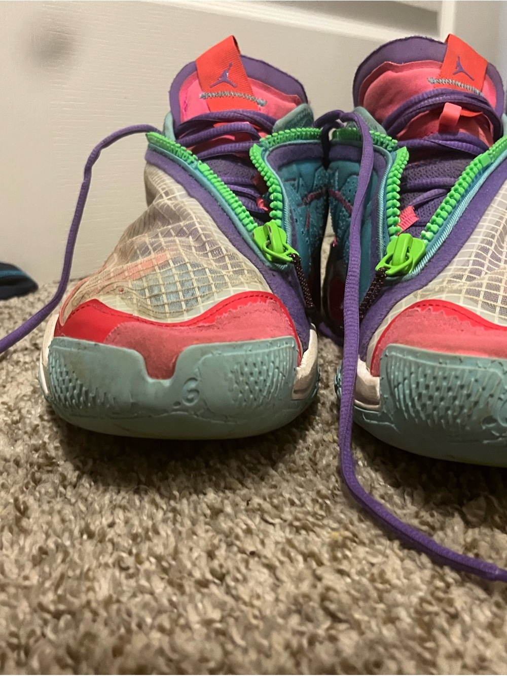JORDAN Multicolor Basketball Shoes — Purple, Teal, Pink, Green Accents